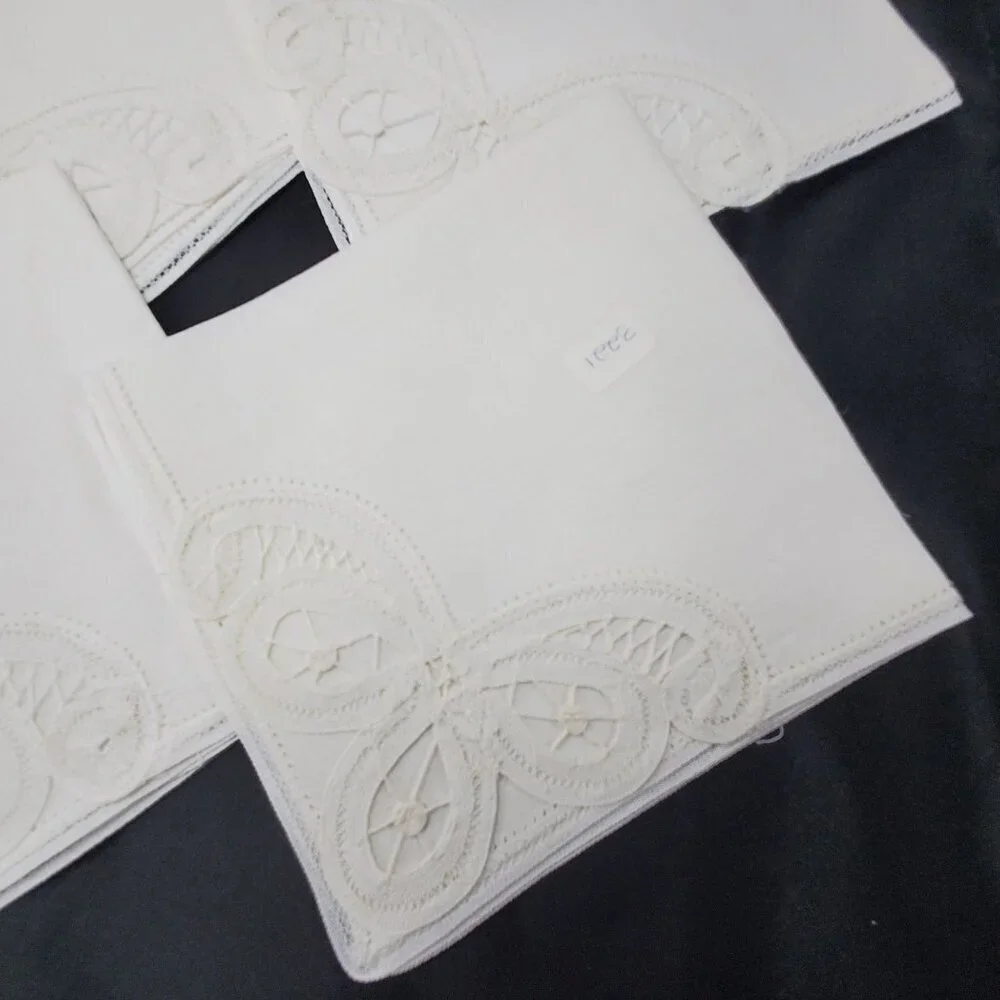 VTG New White Belgium Battenberg Lace Linen Napkins 12